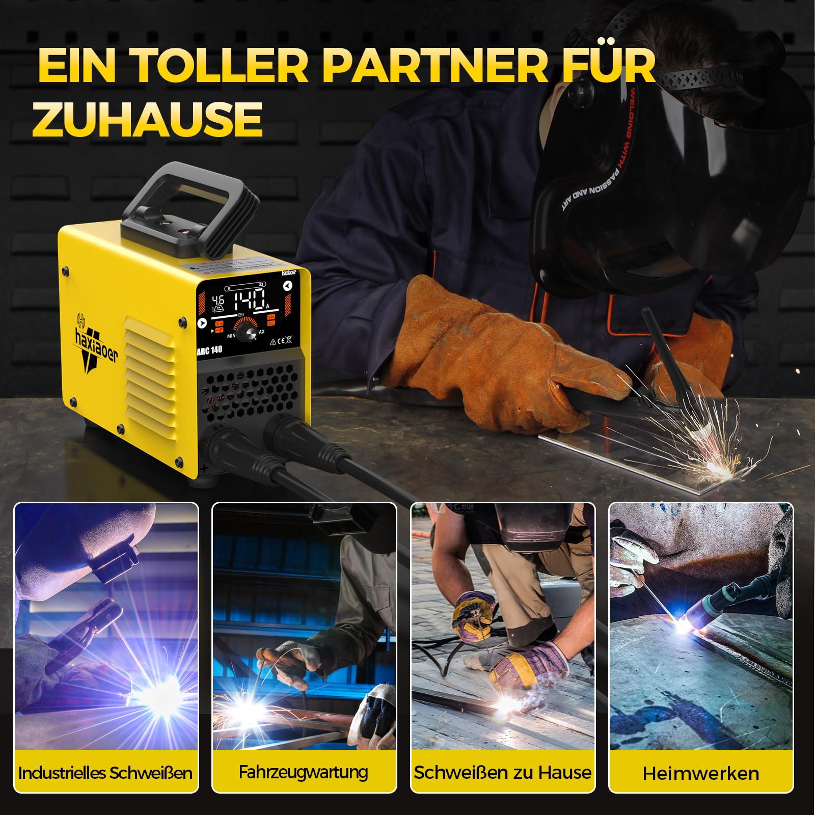 haxiaoer ARC140 Elektroden Schweißgerät – 140 A 230V IGBT DC Inverter Schweißgerät mit Lift TIG, LED-Anzeige, Anti-Stick, Hot Start, ARC Force, 10 Rods