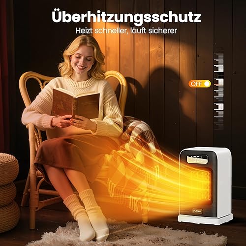 Miniatura 6 de Calentadores de espacio para uso en interiores, calentador de escritorio pequeño de 1500 W 2 en 1 con control remoto, termostato, pantalla LED,