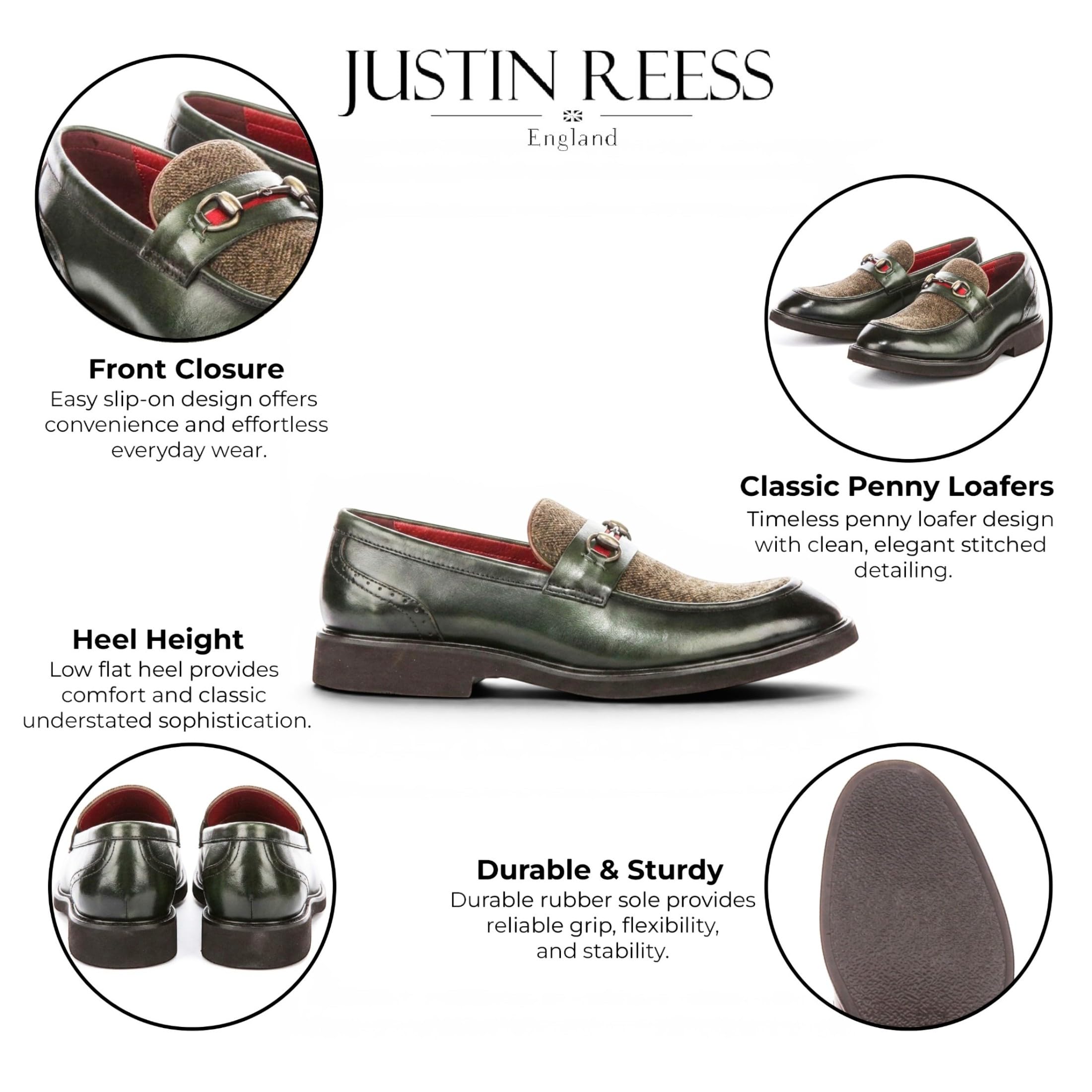 Mocassini da Uomo Justin Reess Tristian in Pelle con Motivo a Spina di Pesce e Tweed, Scarpe Formali e Casual.