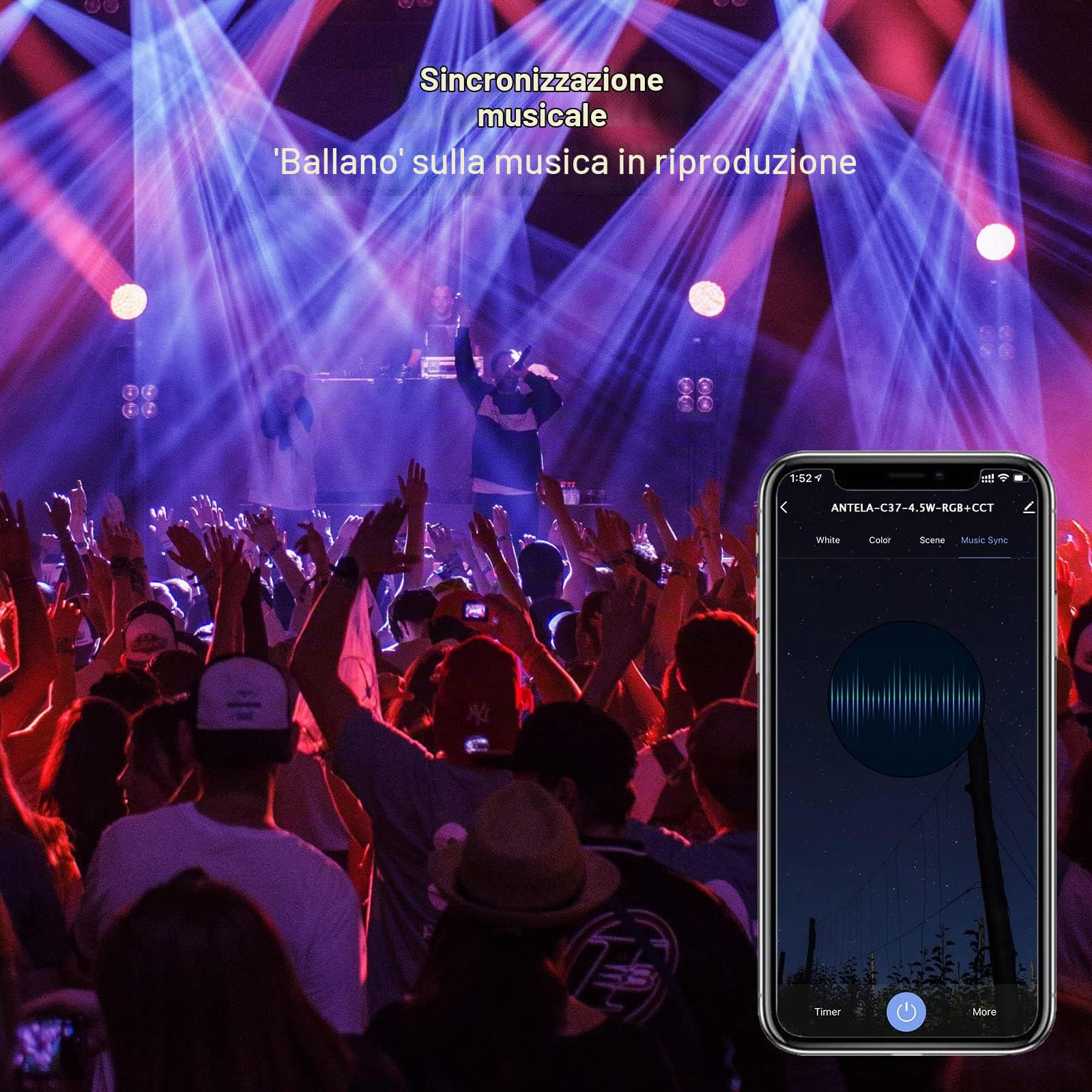 ANTELA Lampadina Smart Alexa E14 4,5W, LED Lampadina Intelligente Wifi | RGB 2700K-6500K, Compatibile con Google Home, Controllo APP, 4 Pz, 2.4Ghz wifi