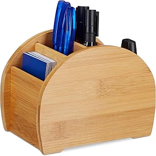 Relaxdays Stiftehalter Bambus, 4 Fächer, natürliche Optik, Stiftebox, Schreibtisch Organizer für Büro-Utensilien, Natur, Größe, Hellbraun