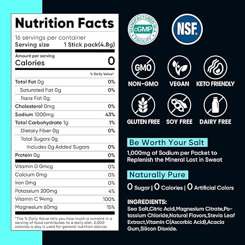 Miniatura 7 de Venture Pal Paquetes de polvo de electrolitos altos en sodio | Mezcla de bebida de hidratación sin azúcar con sodio, potasio, magnesio y vitaminas |