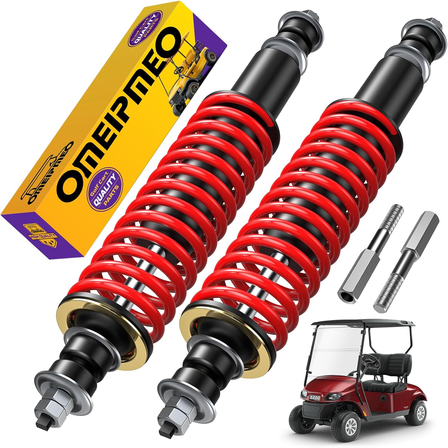 EZGO TXT Shocks, Golf Cart Front/Rear Shock Absorber, Golf Cart Heavy Duty Coil Spring Shock Absorber for EZGO TXT/Medalist 1994-UP, OEM# 70928-G01, 76418-G01, 70630-G01 (2PCS EZGO TXT Shocks Black)