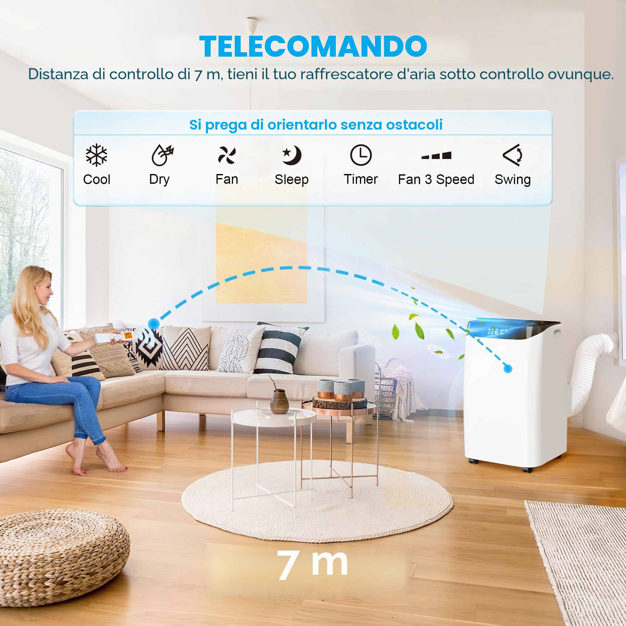 12000 BTU - Condizionatore portatile con telecomando, unità AC 3 in 1 ventilatore e deumidificatore, rinfresca stanza fino a 500 ft², modalità