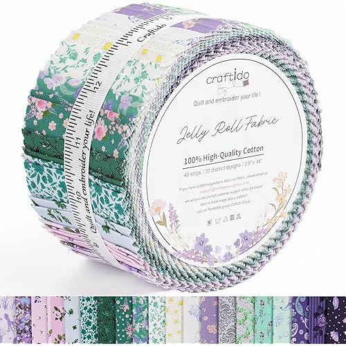 Craftido-18 Options-100% Cotton Jelly Roll Fabric Precut Strips for Quilting, Crafting, and Sewing, 40 Strips 2.5" x 44" Assorted Bundles for Rug, Quilt Project, DIY Craft and Home Decor-Happy Mermaid