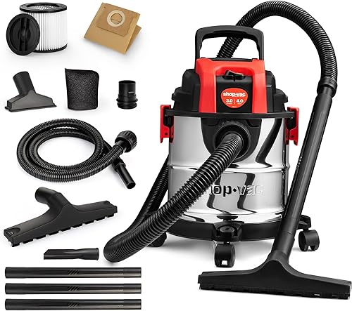 Shop-Vac Aspiradora húmedaseca de 3 galones y 4.0 HP con función de soplador, tanque de acero inoxidable, aspiradora portátil con ruedas, incluye