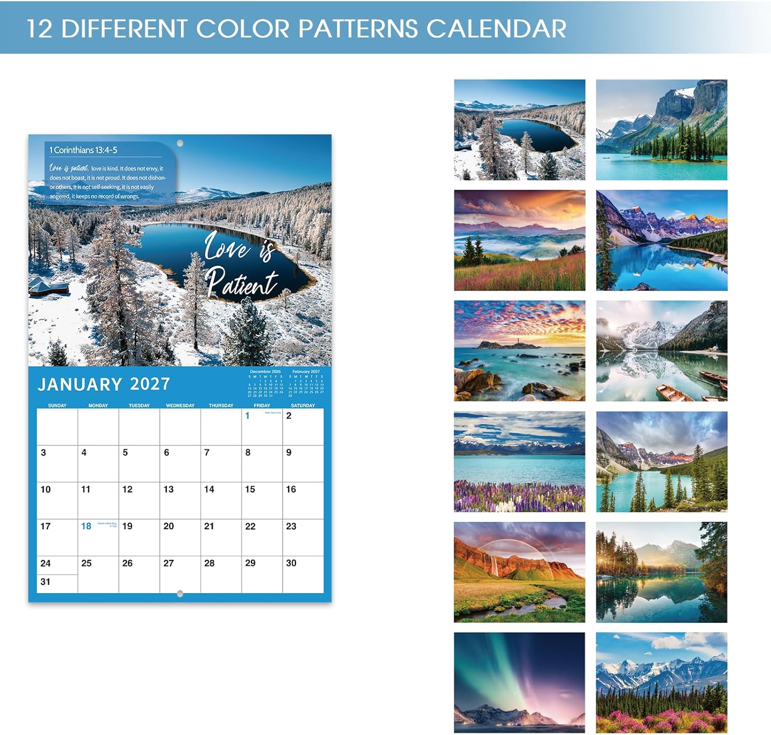 2027 Wall Calendar - 2027 Bible Verse Calendar, 12 Monthly Wall Calendars thumbnail