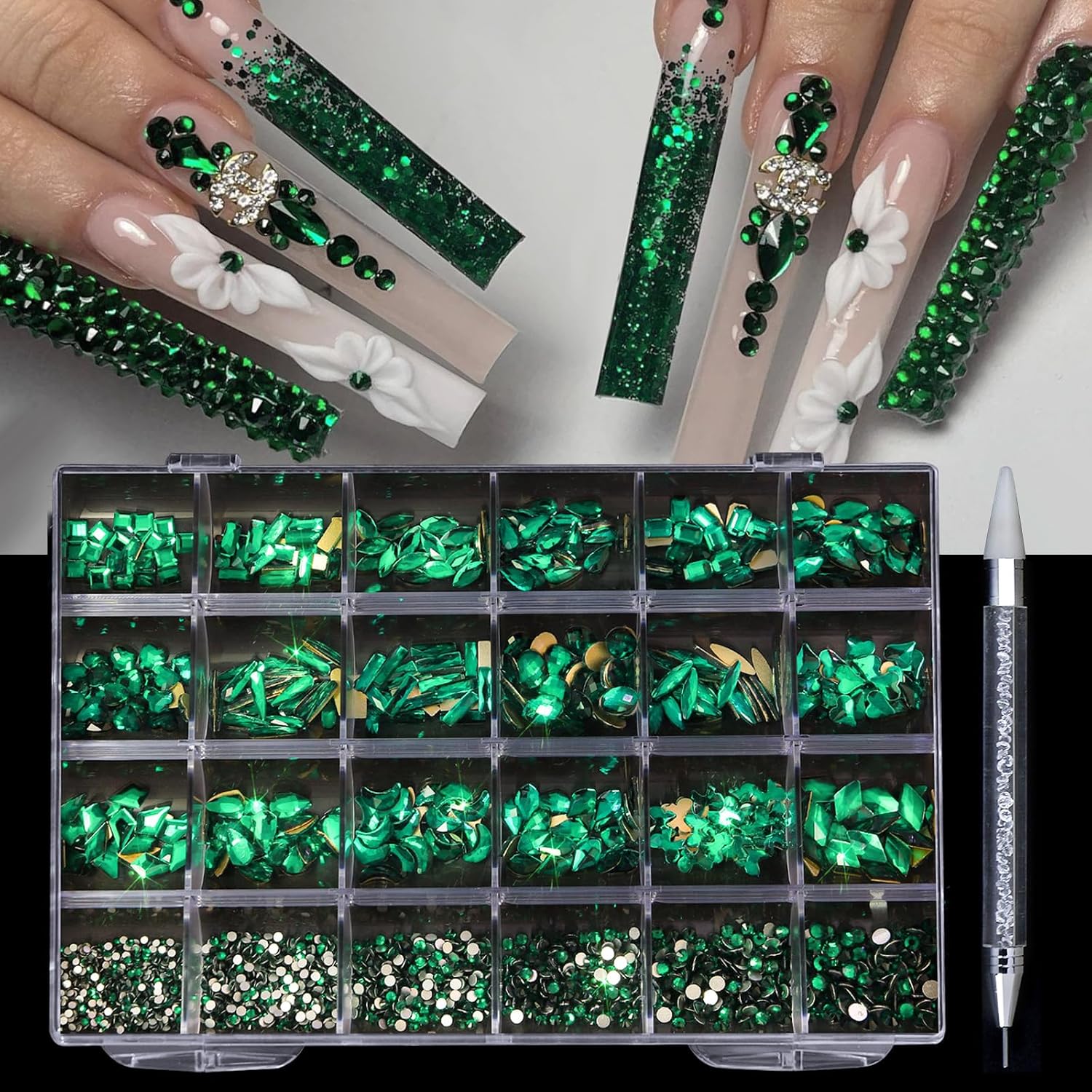Nail Crystal Rhinestones Kit Mix Shape Glass Diamonds Flatback Crystals with Drill Pen Crystal Art Decor Decorations Set Decorations Stickers