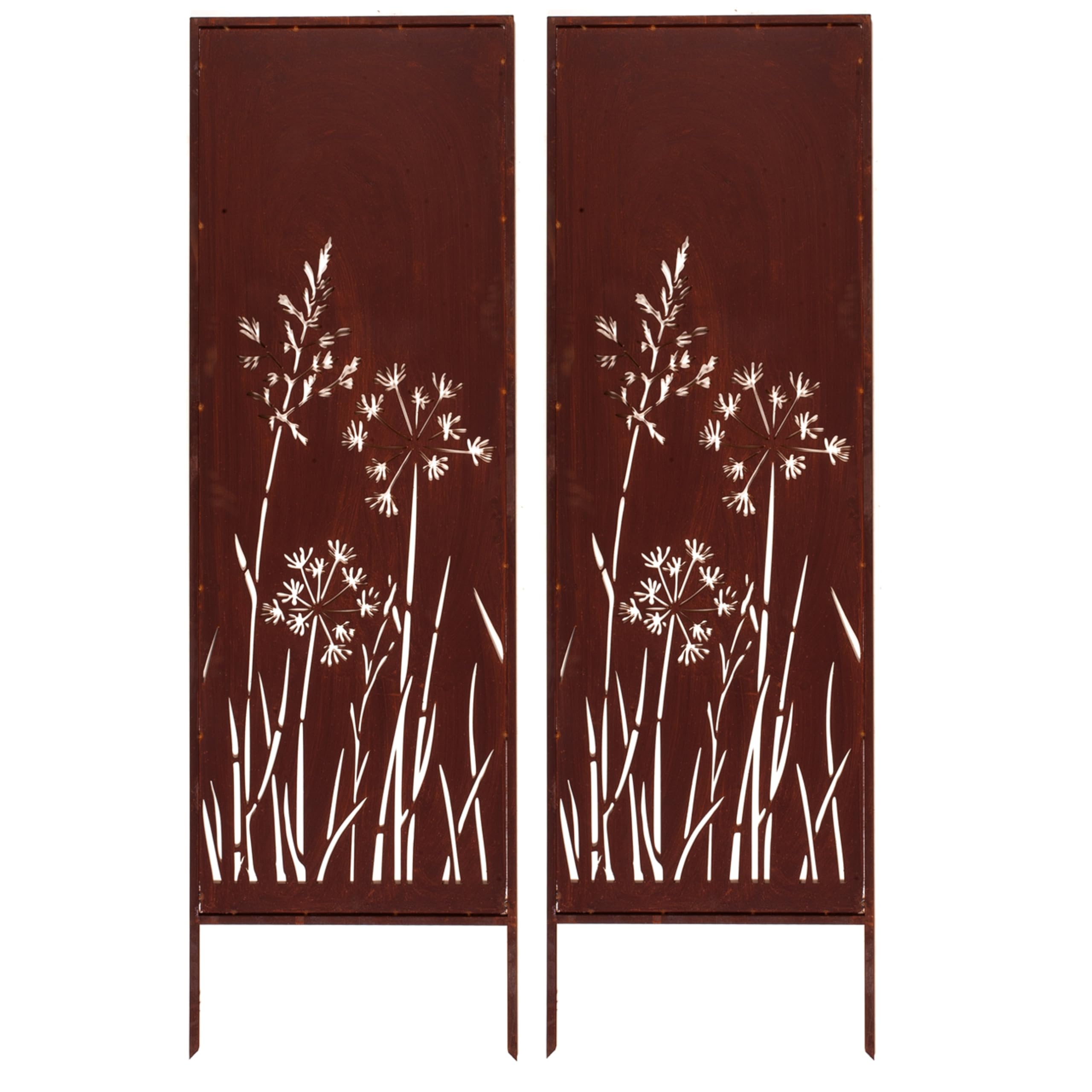 Kapaga - 2x Sichtschutz Metall - 160 cm x 50 cm - Edelrost - Rostoptik Sichtschutz für Garten - Sichtschutzelement - Sichtschutzwand - Gartendekoration Zaun - Rost (Pusteblumen)