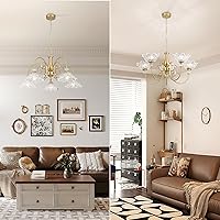 Vista 9 de 5-Light Vintage Chandeliers in Matte Brass Finish with Crystal Glass Shades, Retro Chandelier Light for Dining Room,Hallway,Kitchen