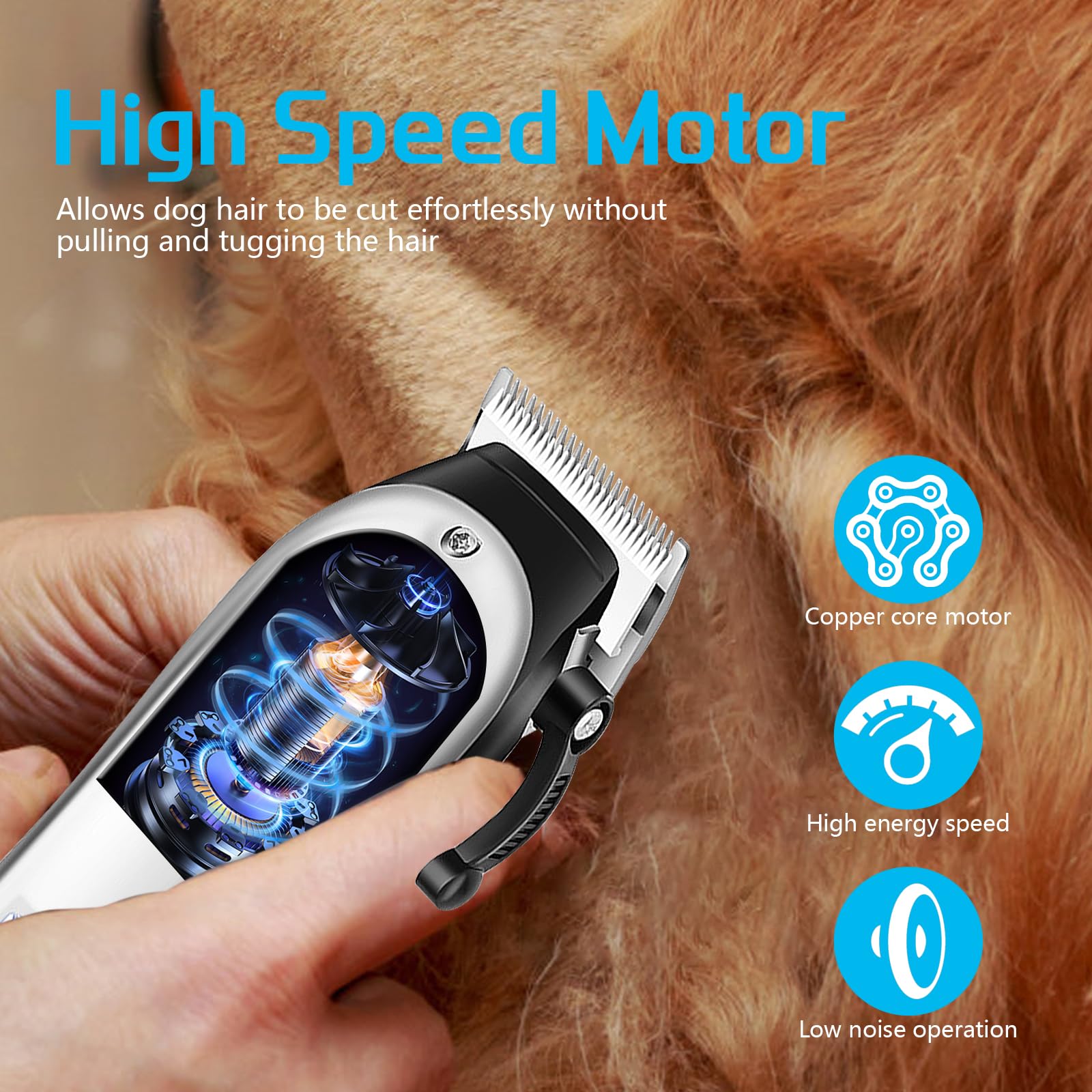 HyAdierTech Tosatrice per Cani Professionale, Professionale Toelettatura Tosatore per Cani, Impermeabile Rasoio per Cani con Potente Motore, Acciaio inossidabile Macchinetta Tosa Cani per Toelettatura