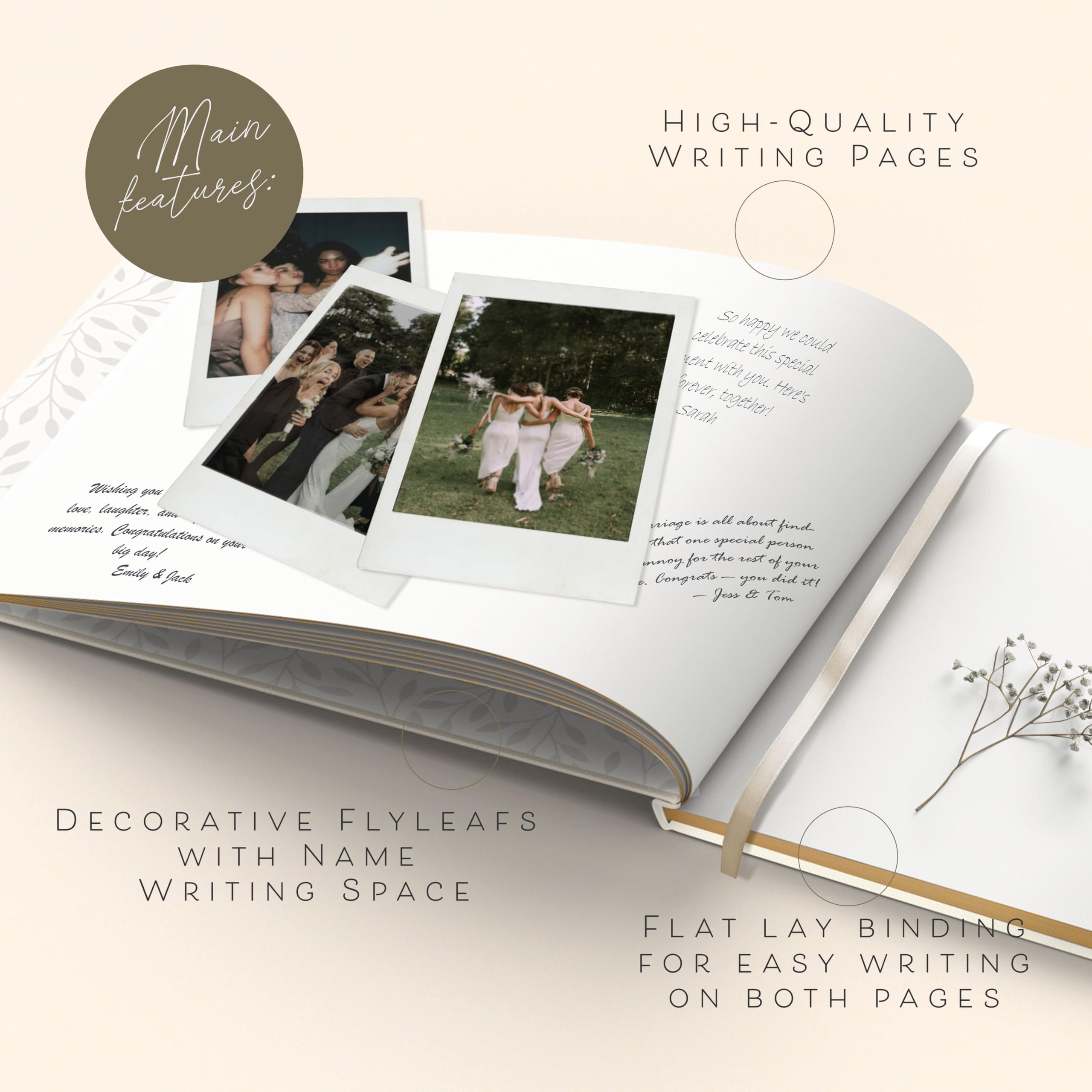 ARTESORI Gästebuch zur Hochzeit für den Empfang – Goldfolien-Gästebuch zum Einloggen, elegantes Gästebuch zur Babyparty für Party & Geburtstag – Foto & Polaroid Gästebuch für Hochzeit & Brautparty