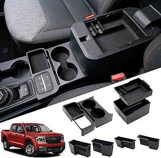 Mabett Organizador de almacenamiento de consola central y soporte de doble taza para accesorios Ford Maverick 2022-2025, con organizador de almacenamiento de manijas de puerta, juego de organizador de