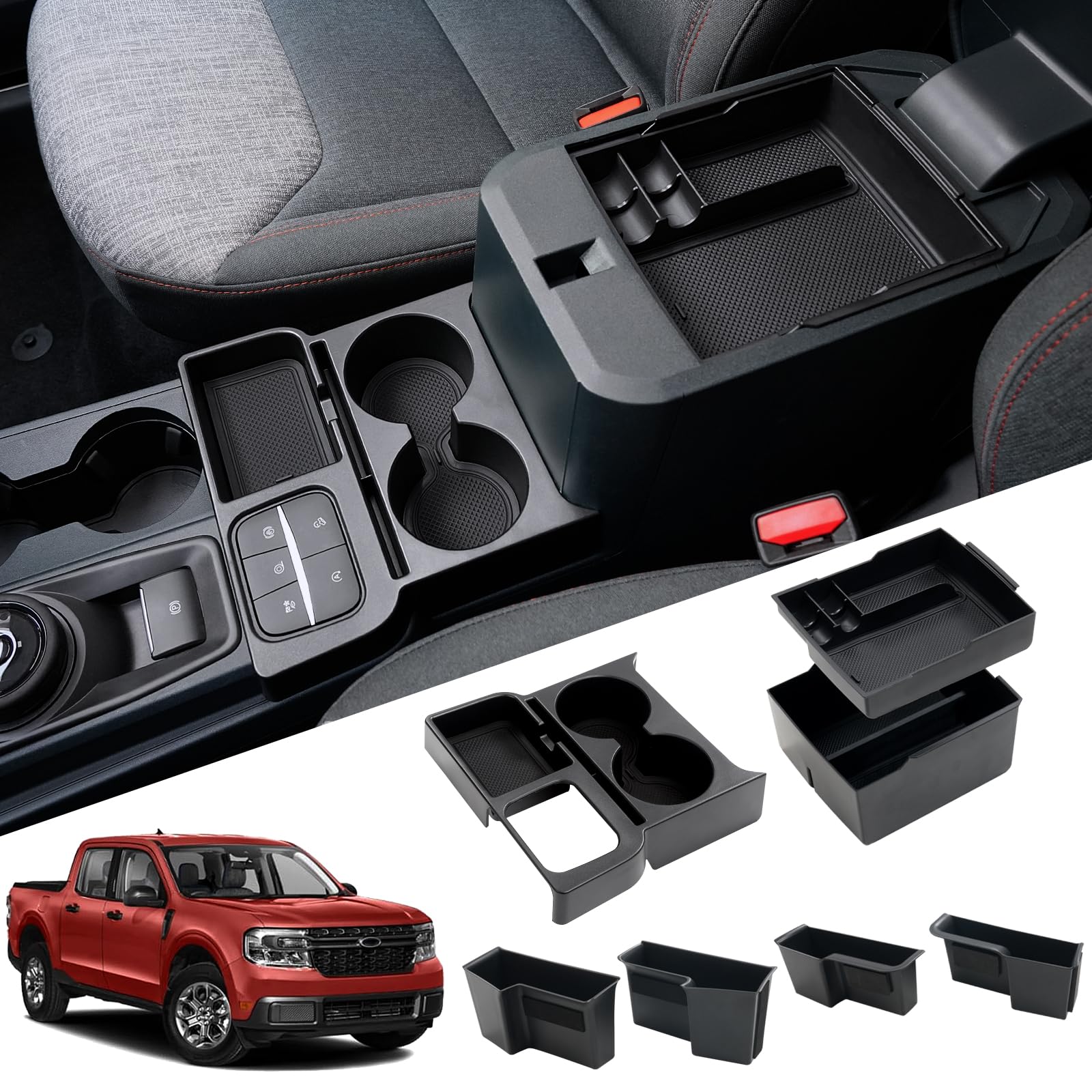 Mabett Center Console & Cup Holder Organizer, Ford Maverick 2022-2025 (7PCS)
