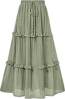BTFBM Women's Boho Flowy A-Line Midi Skirt High Waist Elastic Pleated Summer Beach Wedding Guest Dress