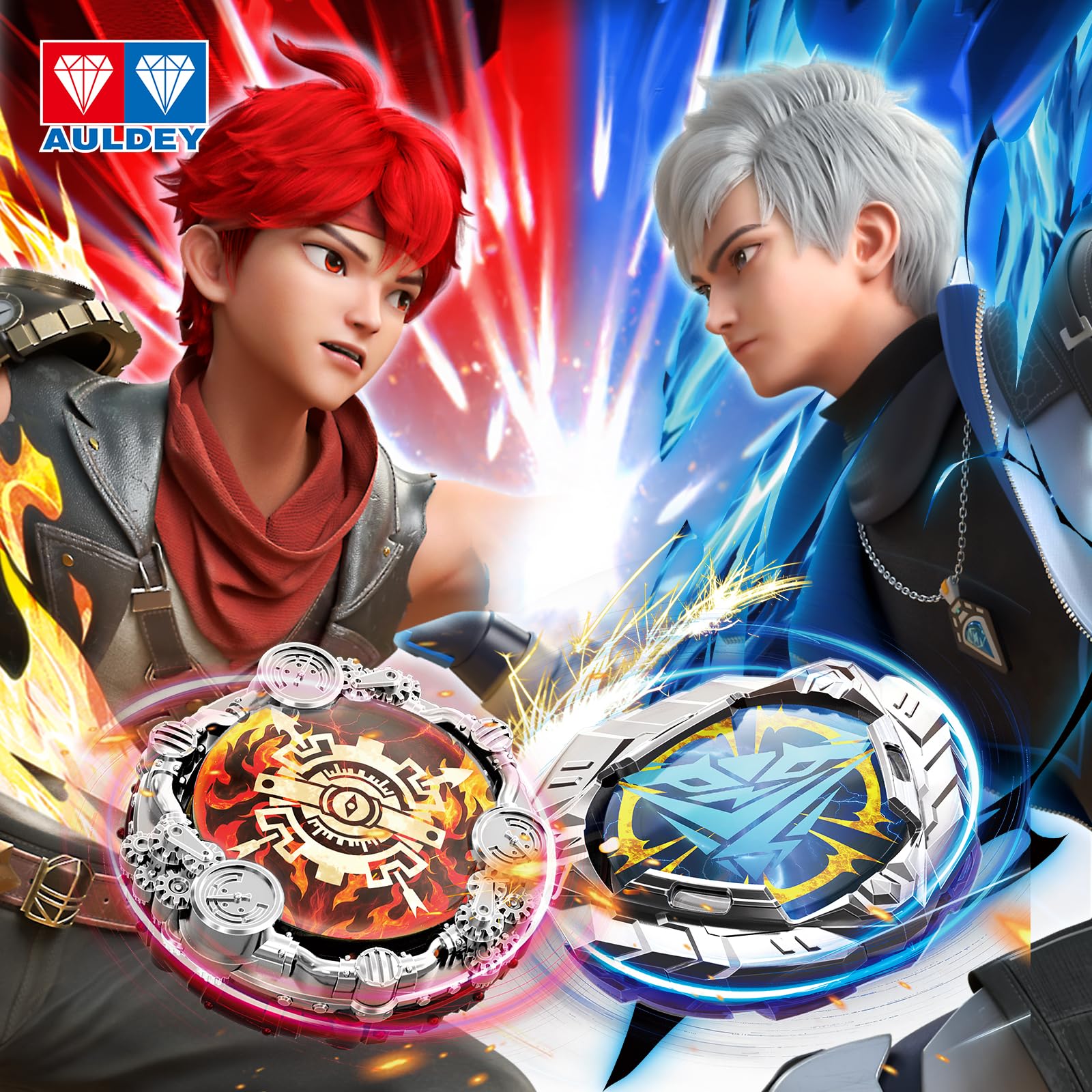 INFINITY NADO S7 Toupie avec Lanceur Arc Accélération Infinie, toupie métallique Type défense Rotation vers la Droite, Jouets pour garçons et Filles de 5+, kit de démarrage, Fiery Blast Wheel, Rouge