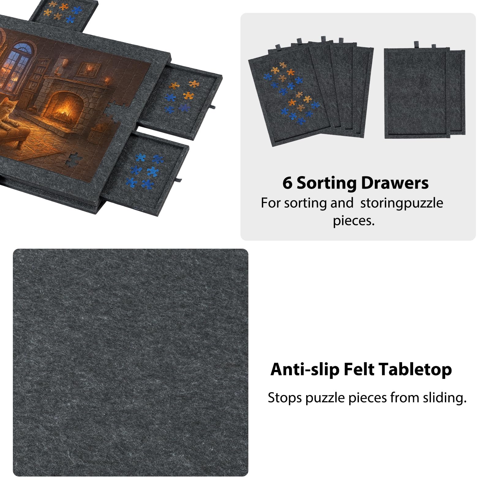 Youyijia Puzzlebrett mit Schubladen & Tragetasche, Neigbare Filz-Puzzleplatte für bis zu 1000 Teile, 2-in-1 Puzzleboard mit Ständer & Abdeckung (Dark Grey)