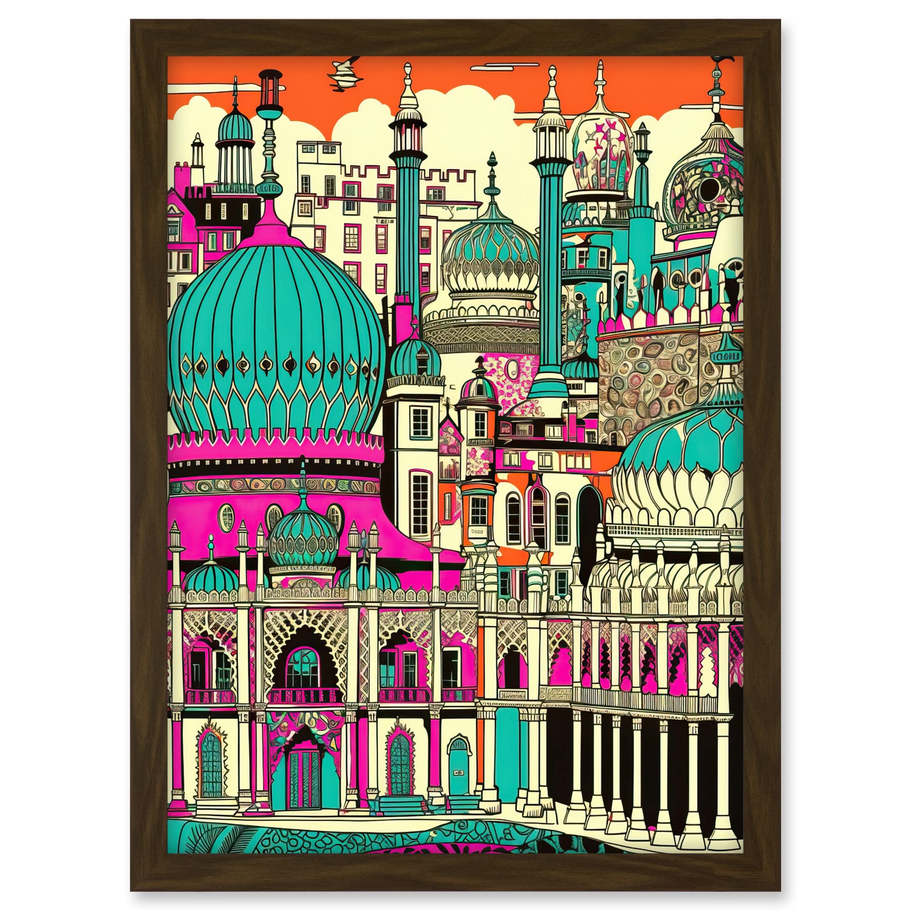 Artery8 Brighton Royal Pavilion Palace Vibrant Detailed Artwork Framed A3 Wall Art Print