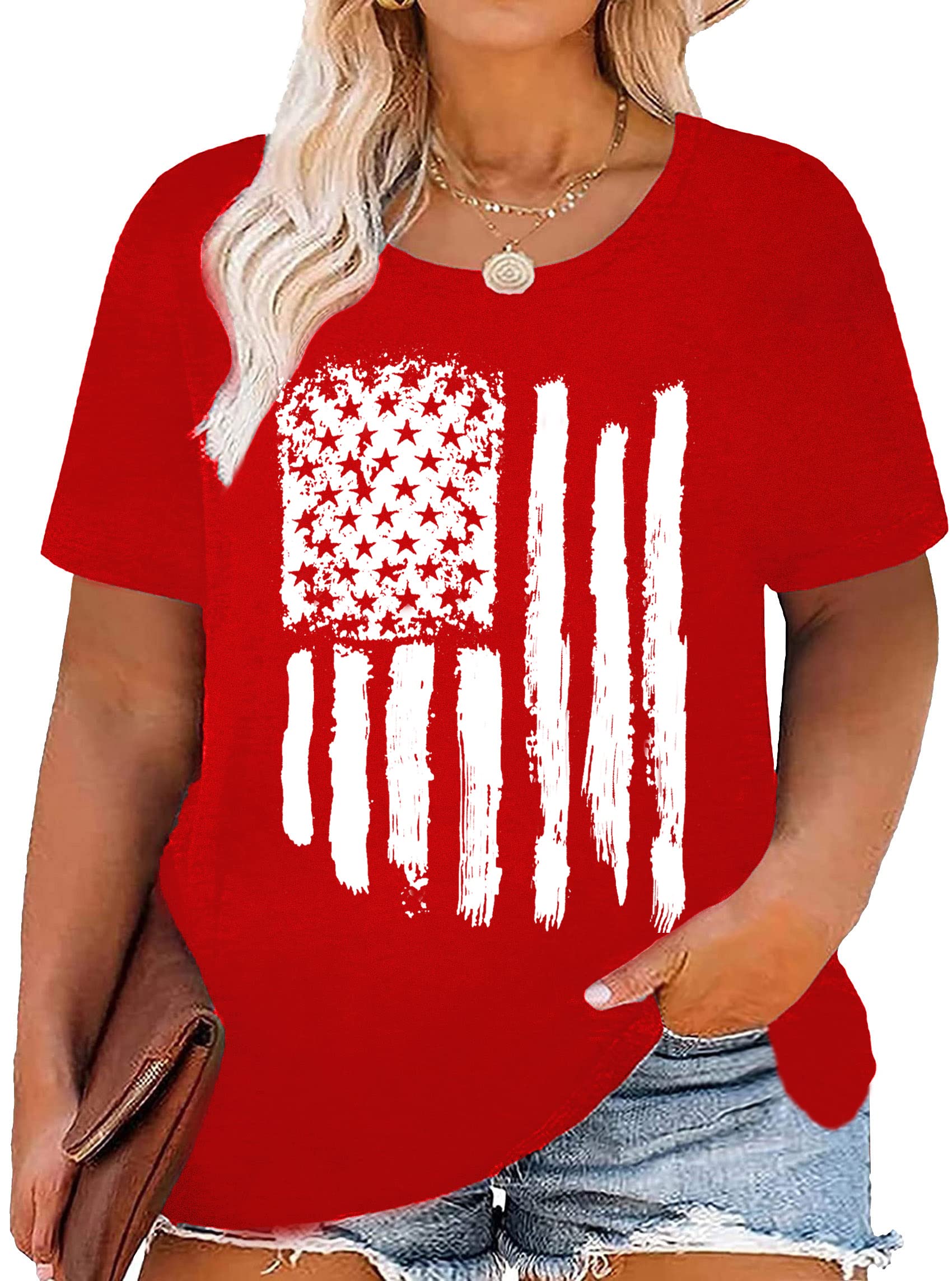 Plus Size American Flag Shirts Women Patriotic Shirts USA Flag Graphic T-Shirt 4th of July Tee Tops