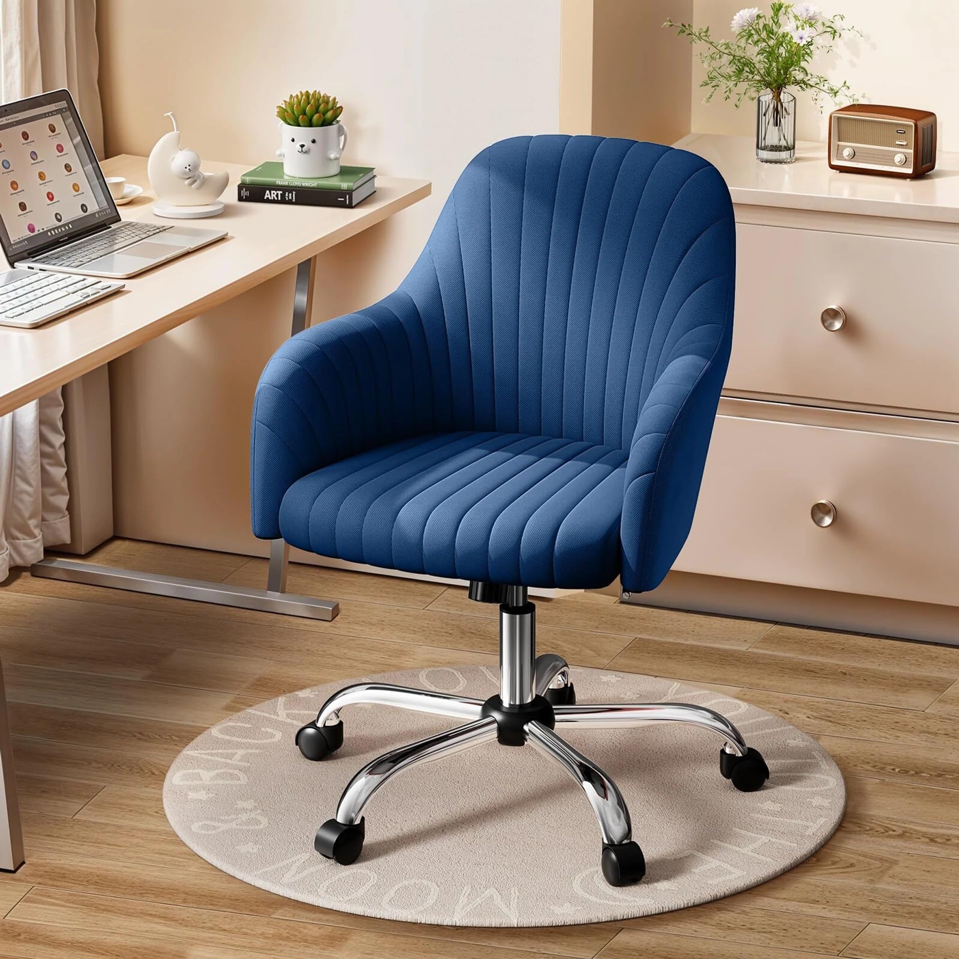 Oakcraft 210 Series Modern Velvet Office Chair, Adjustable Swivel Task Chair for Home Office & Makeup Desk, Blue-image-16