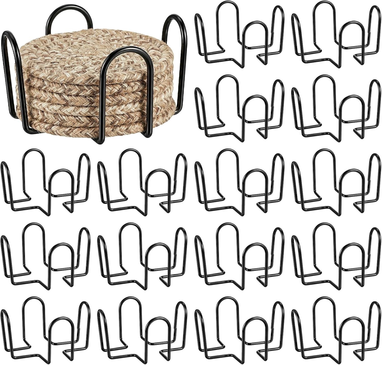 16 PCS Black Metal Coaster Holder Square, 4.3 Inch Thick Iron Coaster Holder Metal Drink Coasters Storage Holders Bulk Black Iron Metals Holders for Both Square or Round Coasters