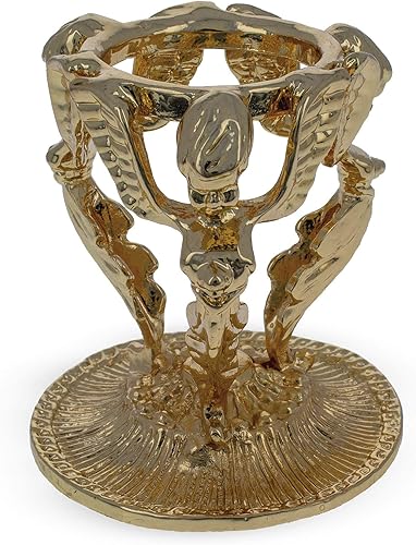 Miniatura 3 de BestPysanky Tres ángeles en pedestal de metal de tono dorado con soporte para huevo