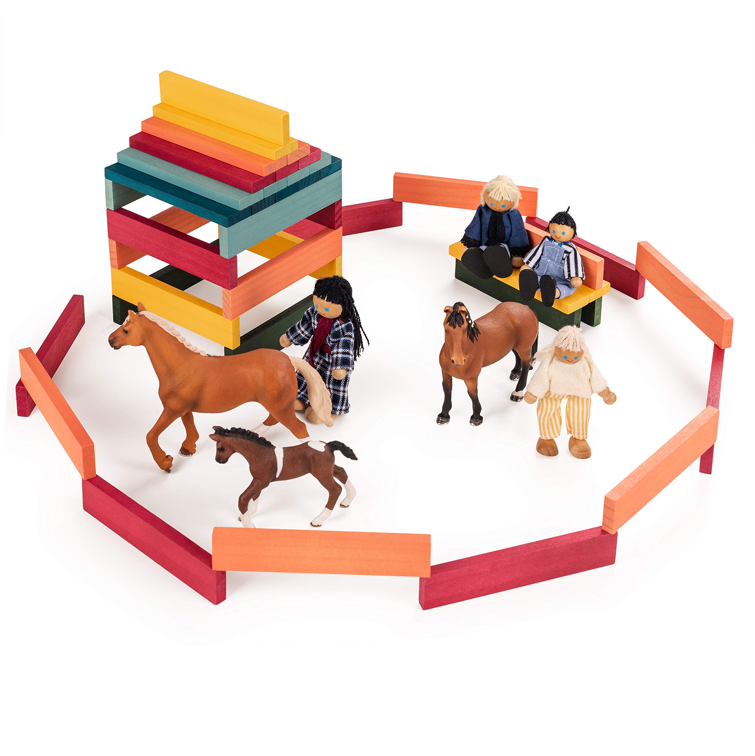 Laleni Bausteine Set - Bausteine Holz Natur 220 Stück + Bauklötze Holz Bunt 90 Stück aus 100% Kiefer - Holzklötze für Kinder - Holzklötzchen zum Spielen mit Box - Holzspielzeug - Holzstäbe zum Basteln
