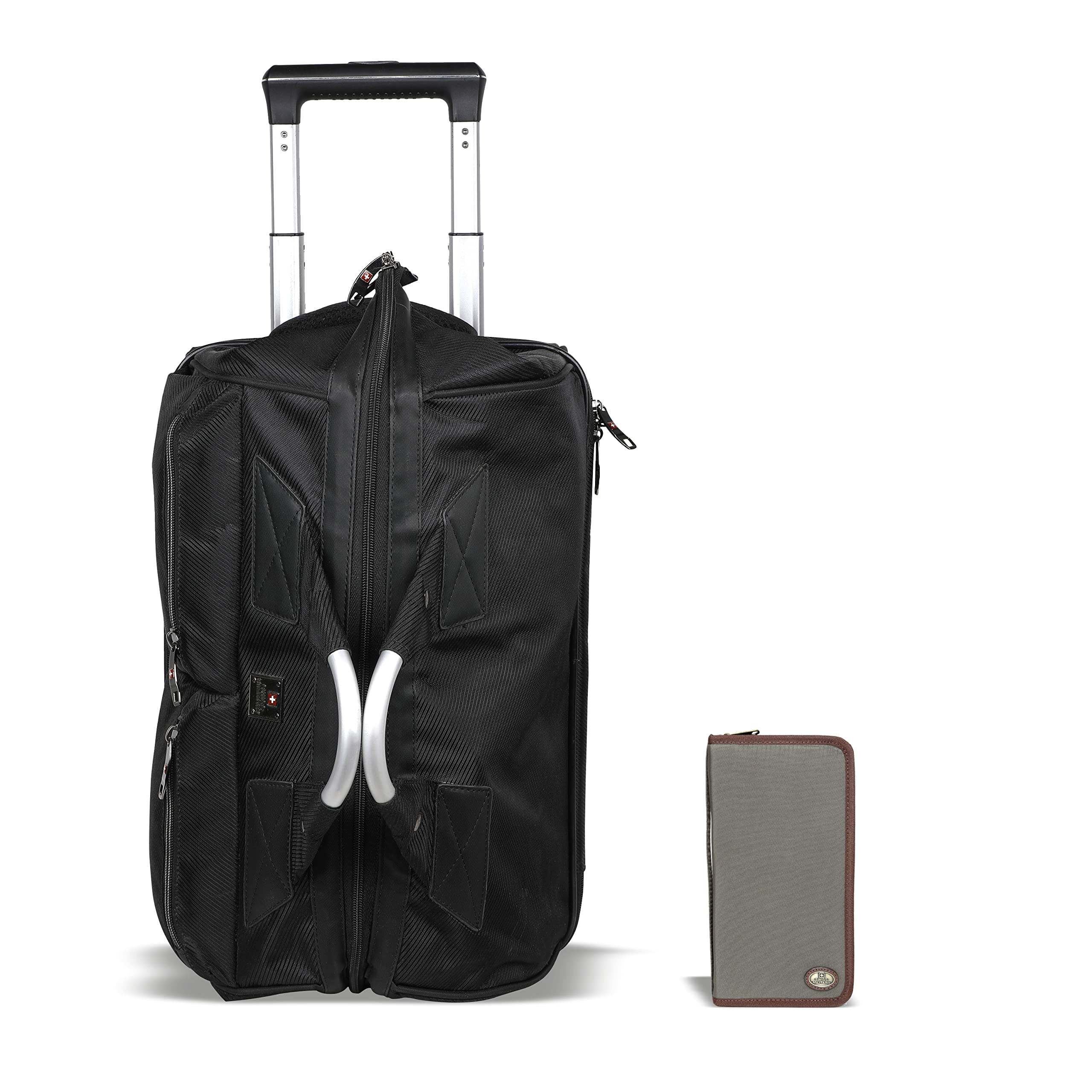 Nylon Combo Of Trolley Bag, Travel Bags For Luggage| 2 Spacious Compartments, Duffle Bag, Cabin Luggage, 47L,Black, 1 & Wallet For Women, Men Multiple Mesh Pockets Green, 1, 28 CM-image-38