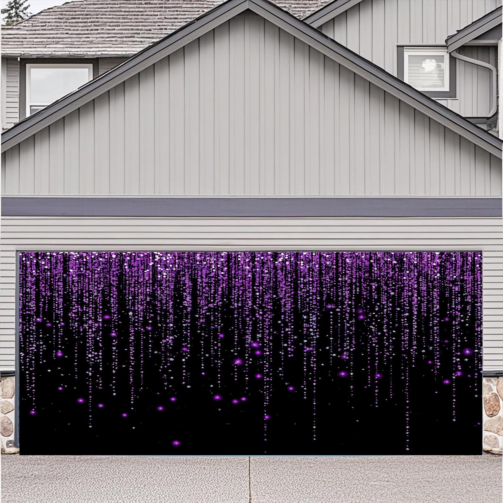 6X13ft Large Black Purple Garage Door Background Decoration, Adult Kids Birthday Party Photo Backdrop Decor Banner, Black and Purple Wedding Parties