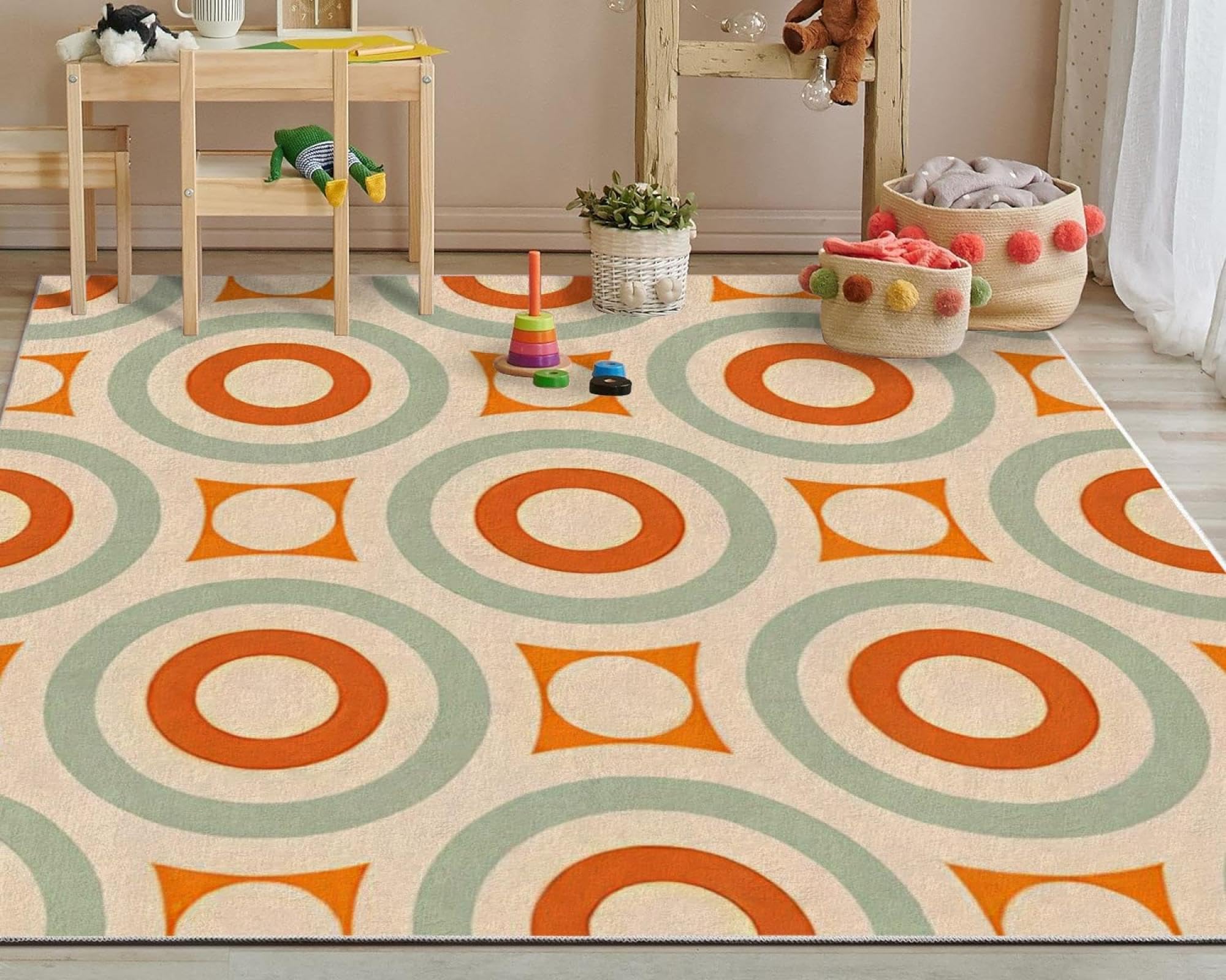 Tapis Lavable Marron Orange 70 x 140 cm, Motif bohème, Cercle géométrique, pour Chambre à Coucher, Cuisine, Couloir, Fin, antidérapant, résistant aux Taches, Pliable, pour intérieur
