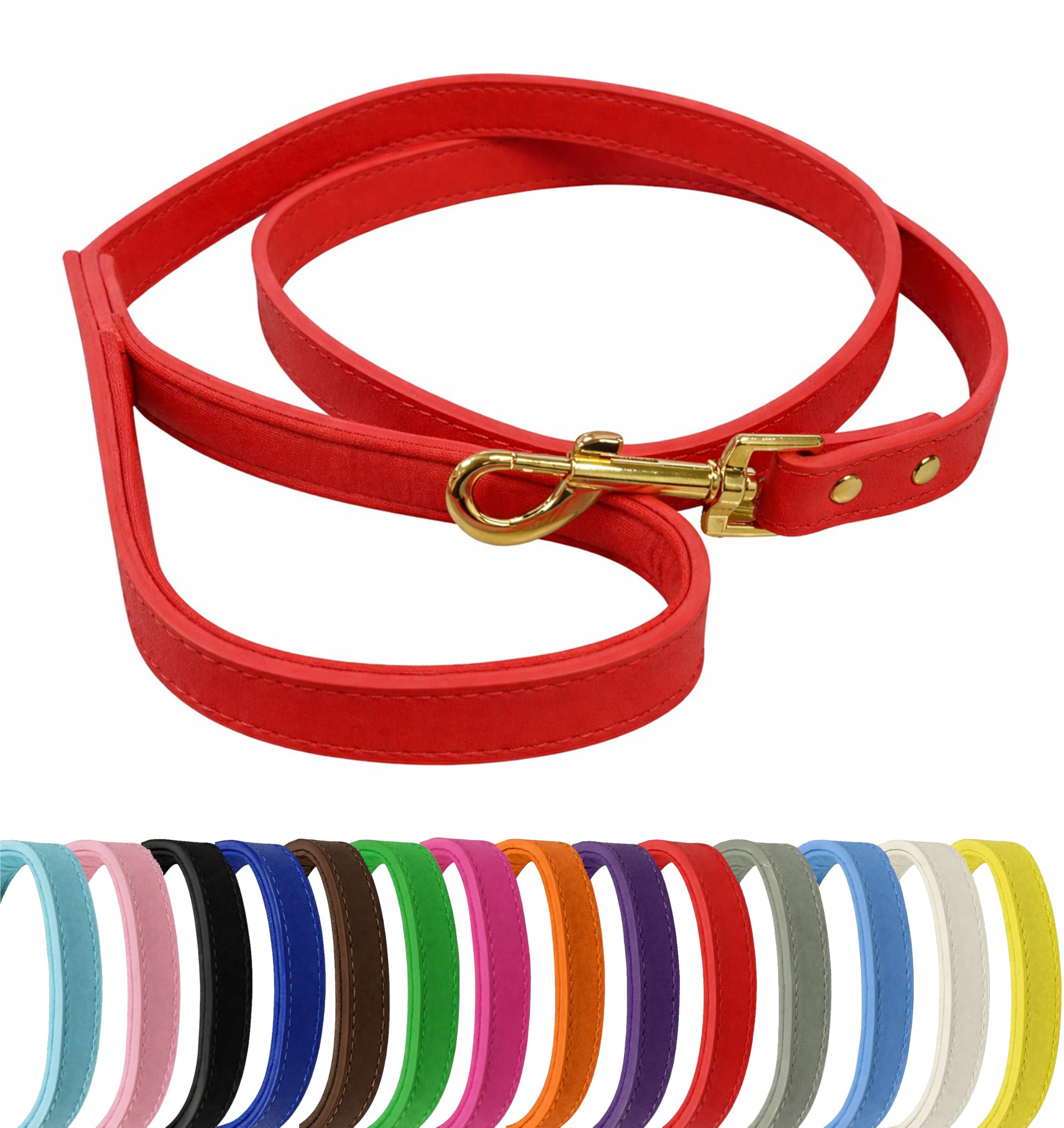 Vibrant Genuine Leather Dog Lead with Soft Neoprene Padded Handle & Metal 360° Swivel Clasp 120cm Leash (Red, Large (2cm Wide))