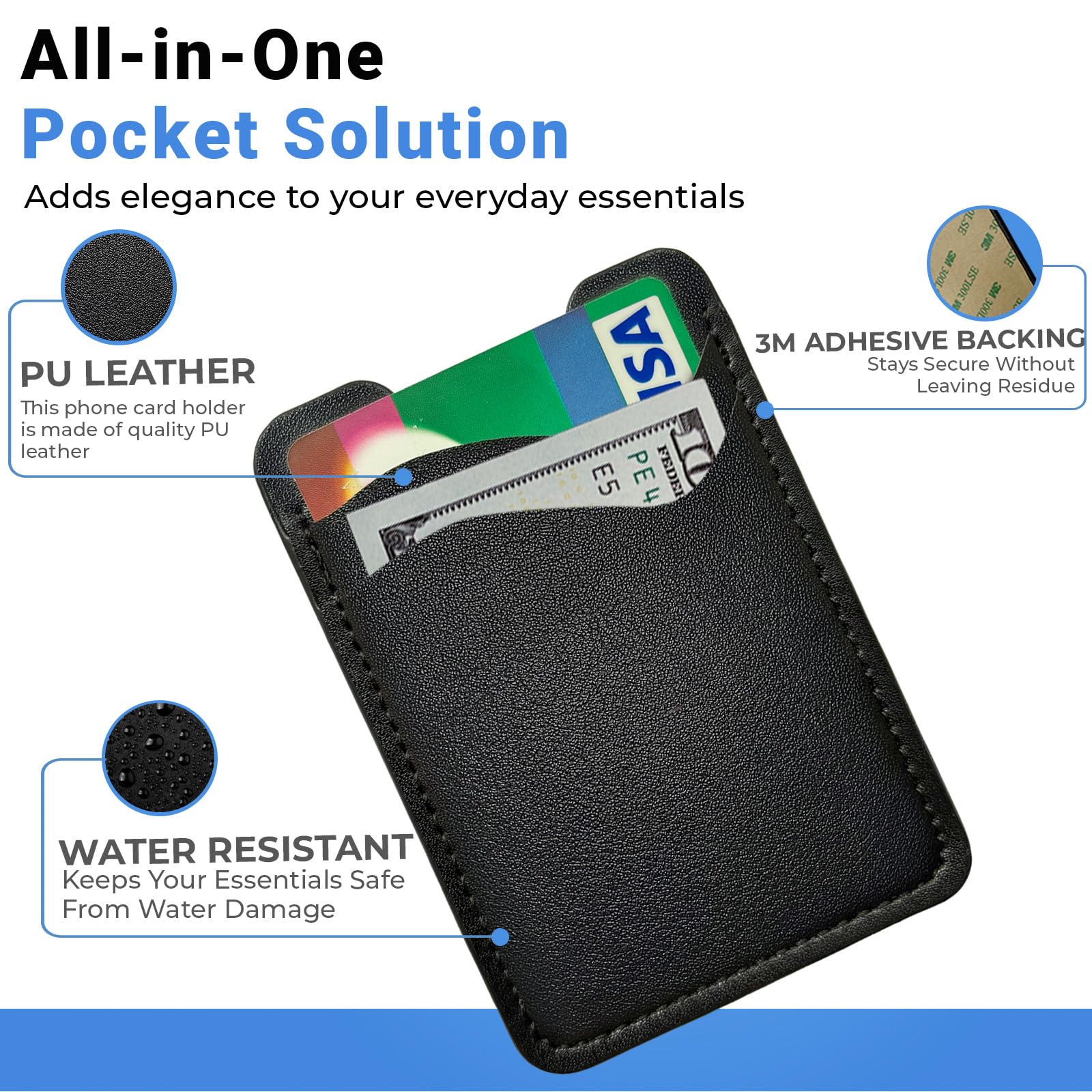 Cartera para teléfono móvil, soporte para tarjetas de crédito para teléfono, funda de piel tipo cartera para teléfono, cartera para teléfono celular, cartera adhesiva para iPhone, Samsung y