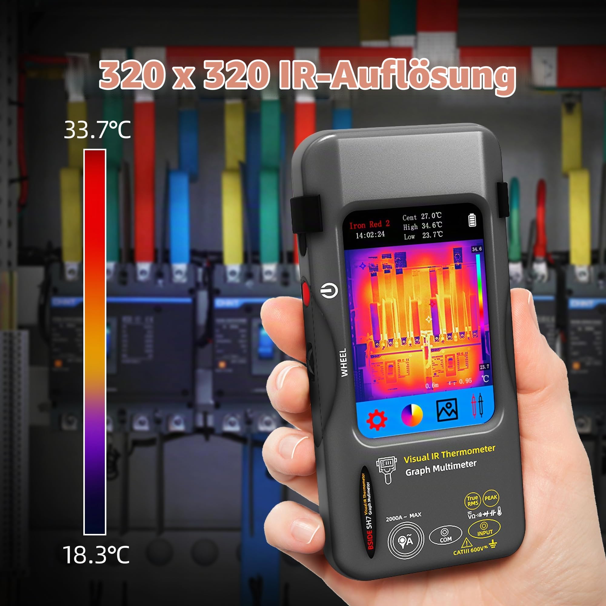 BSIDE SH7 Multimeter Wärmebildkamera mit Makro Objektiv und 3,98” Touchscreen Thermokamera 320X320 IR-Auflösung & Digital Multimeter 20000 Counts TRMS für Leckortung PCB Elektronik KFZ Industrie
