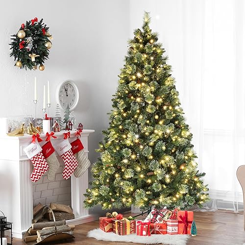 Miniatura 2 de VINGLI Árbol de Navidad artificial preiluminado de 6 pies con 500 luces LED, piñas, árbol de pino de Navidad con 900 puntas de ramas realistas de