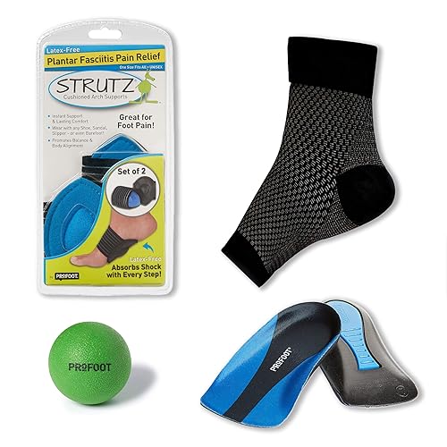 Profoot Kit de alivio del dolor de fascitis plantar con plantillas de zapatos, cojines de soporte de arco, manga de compresión y bola de masaje de