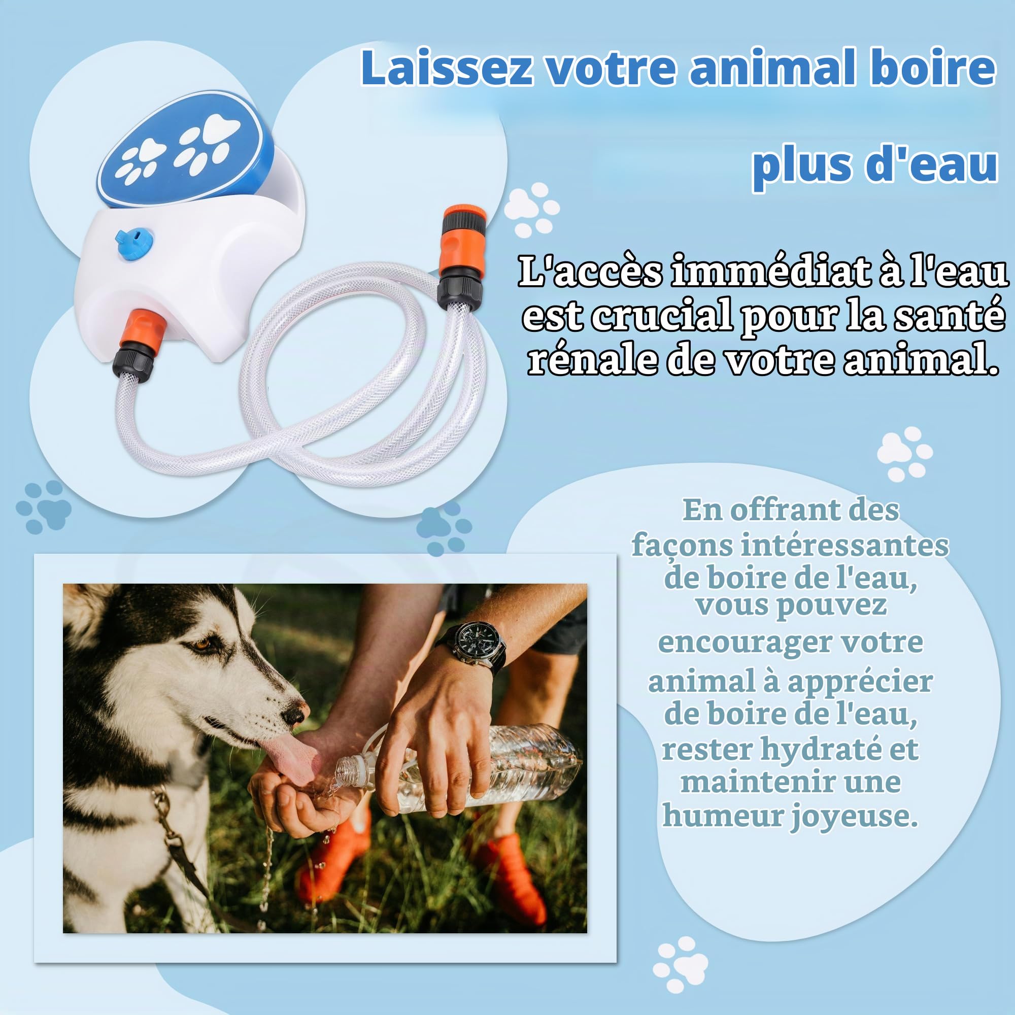 Gugxiom Fontaine Jet Eau Chien, Jeu d'eau pour Chien | Système de Distribution d'eau pour Les Pattes pour de l'eau fraîche