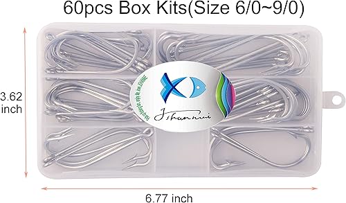 Miniatura 7 de JSHANMEI. Anzuelos de agua salada, de acero inoxidable. Juego de anzuelos forjados O'Shaughnessy extra fuertes para agua salada y agua dulce