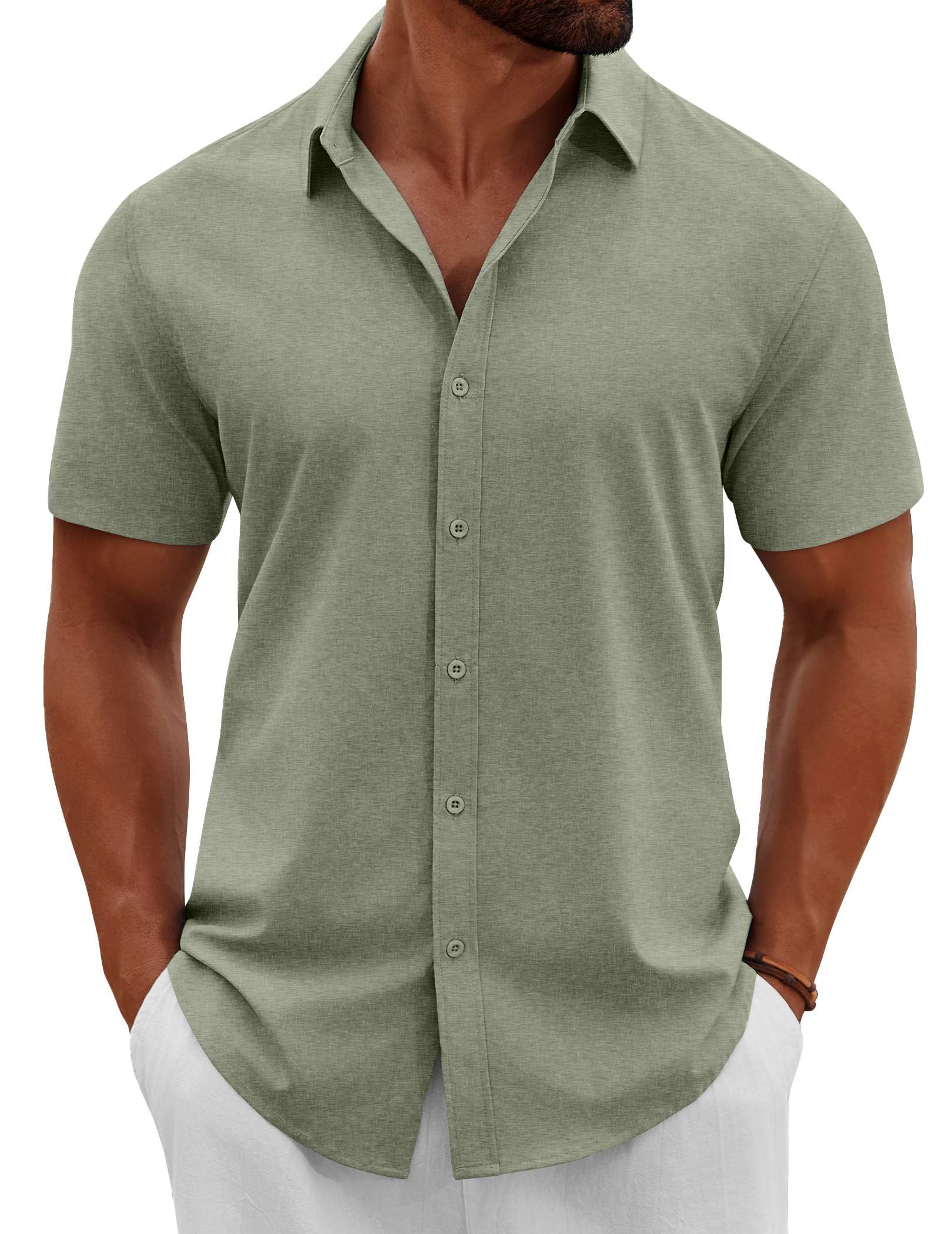 COOFANDY Mens Button Down Shirts Short Sleeve Casual Summer Beach Shirts Vacation Wedding Shirts