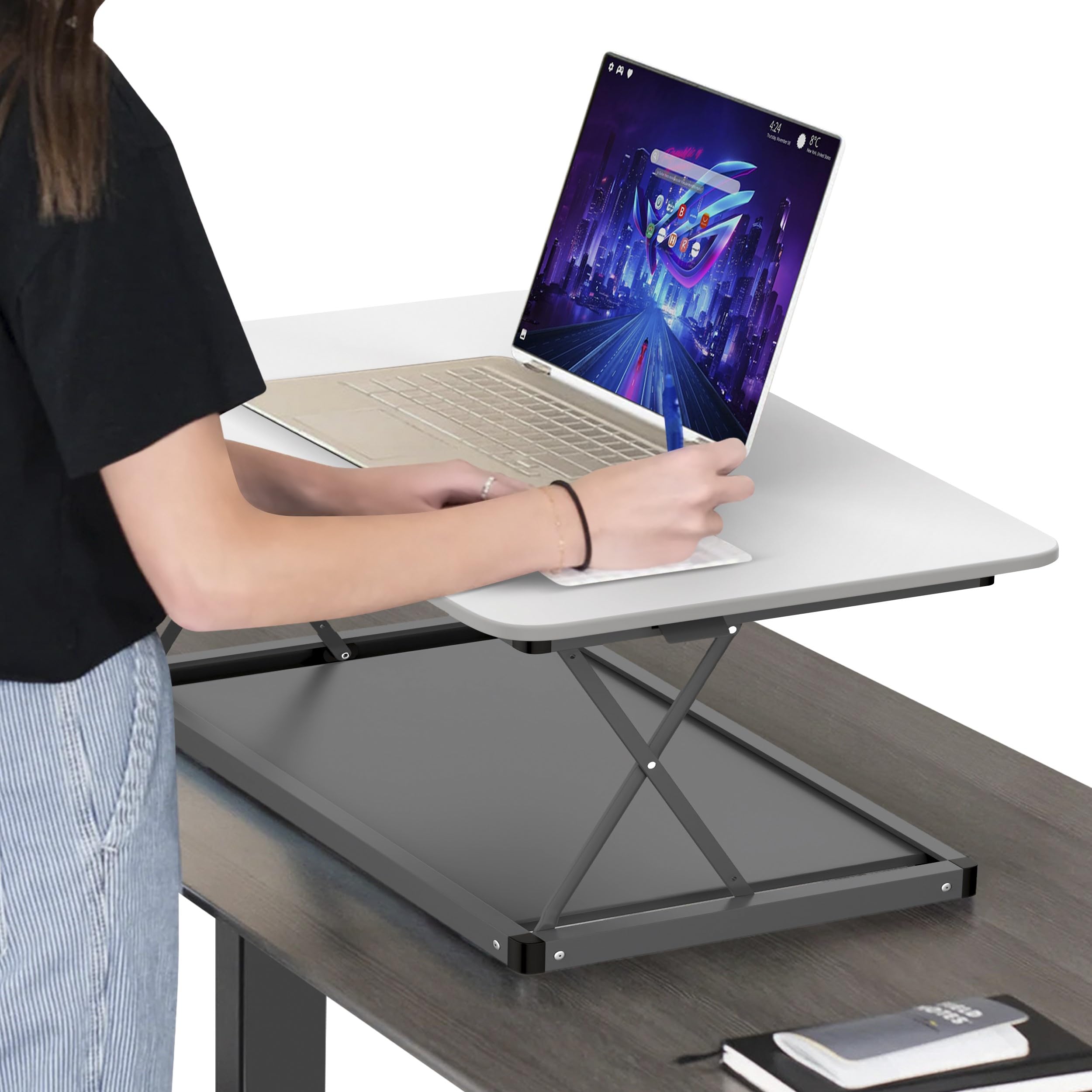 Changedesk - Mini convertidor de escritorio pequeño de pie, altura ajustable, elevador de escritorio sentado a pie, convertidor de mesa para laptop, color blanco 9