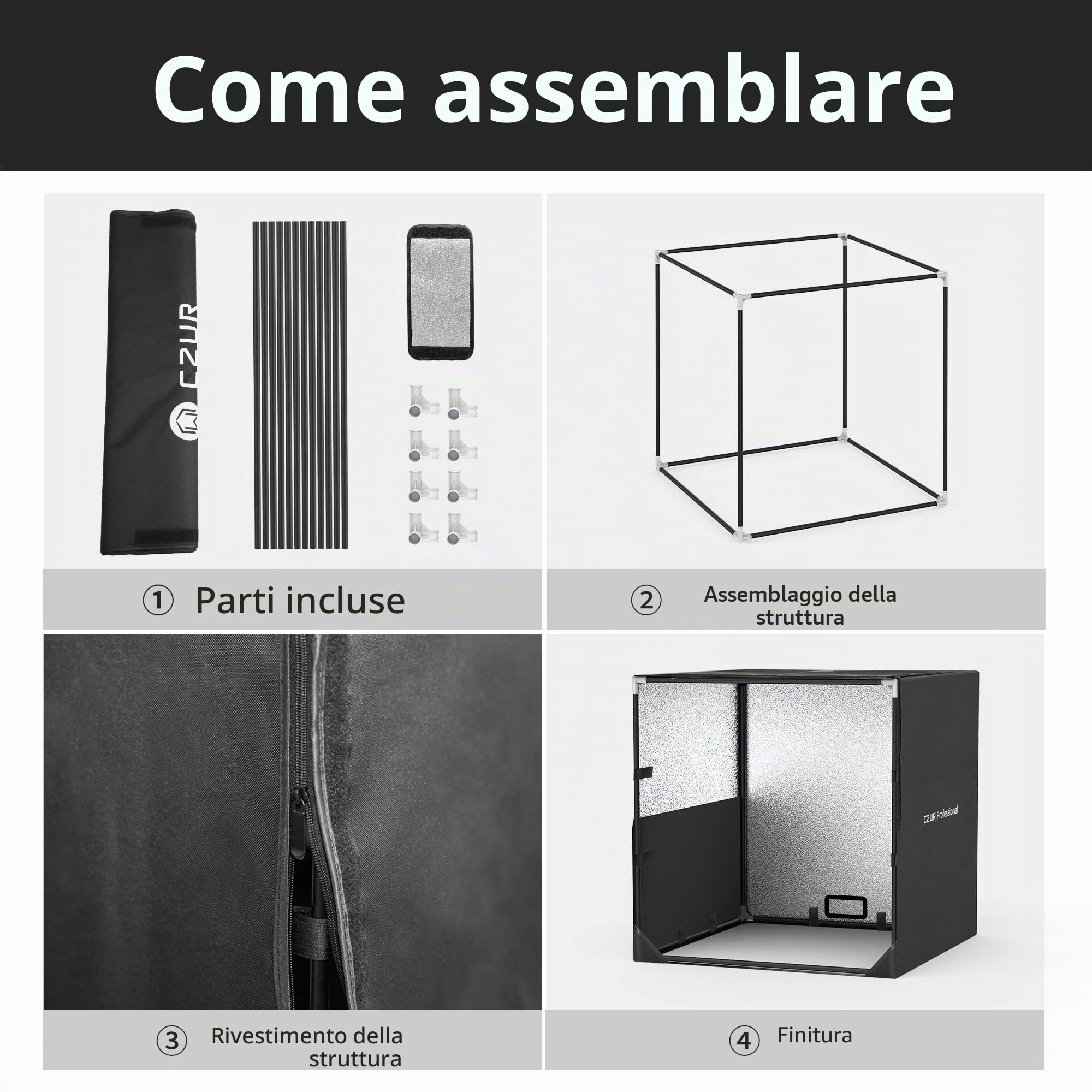 CZUR Box da Studio Pieghevole Portatile, Kit Tenda Professionale 60x60x60cm per Scanner di Documenti e Scanner di Libri