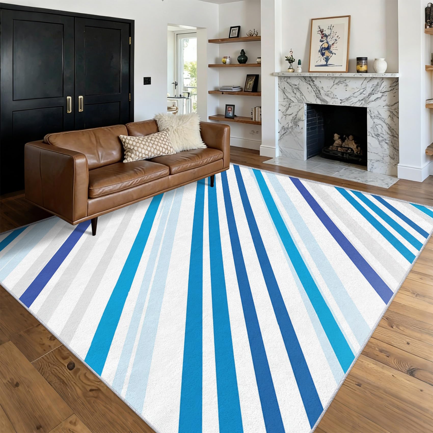 Tapis à rayures diagonales anti-glisse et doux facile à nettoyer pour salon