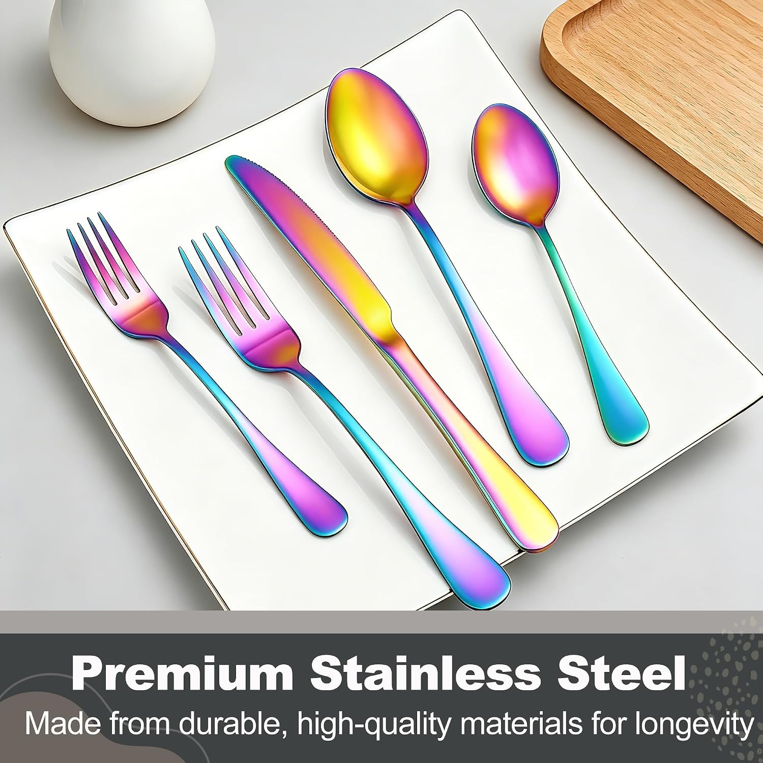 Runfly 60-Piece Rainbow Flatware Set, Stainless Steel Cutlery Set for 12 image 4