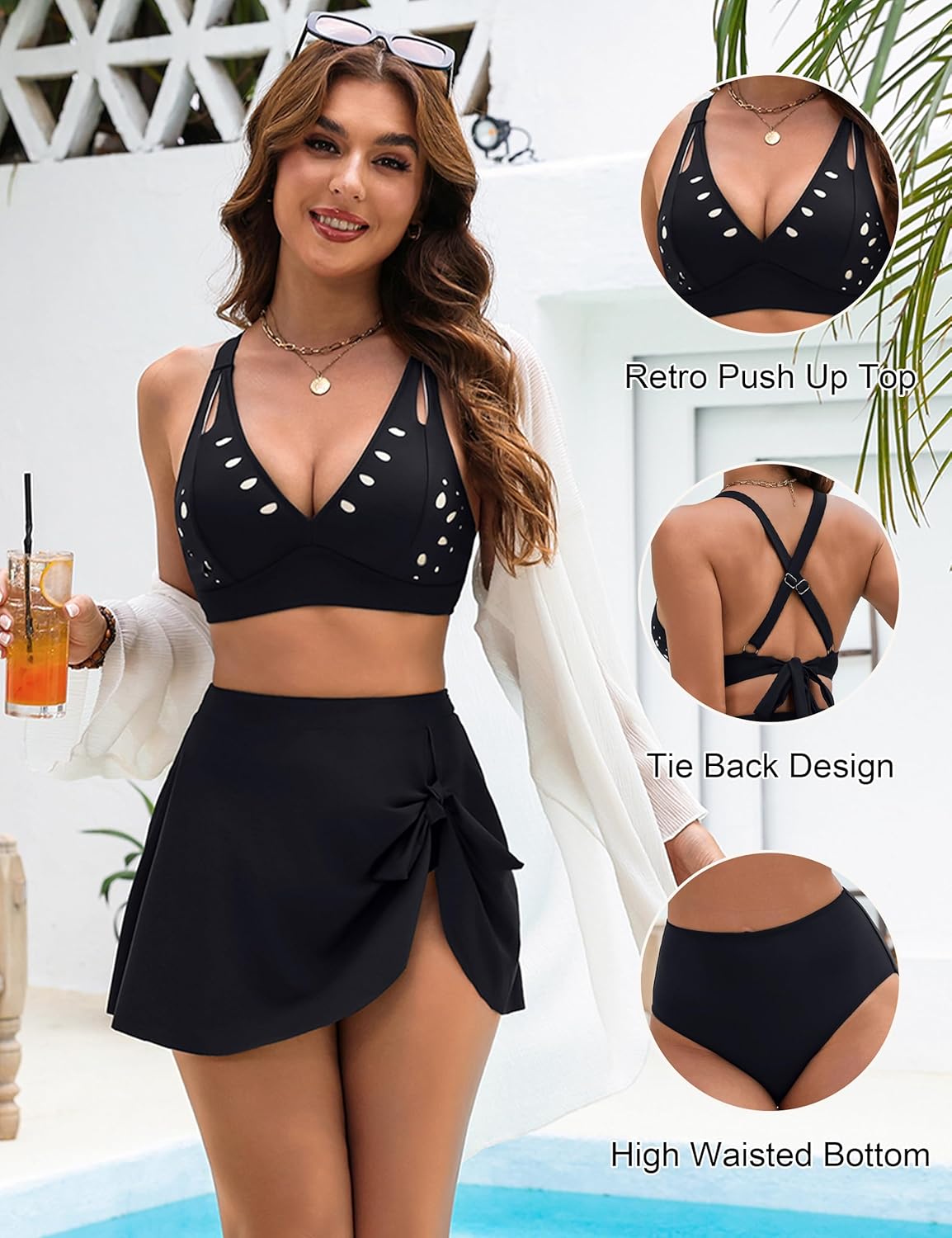 BMJL High Waisted Bikini Sets for Women 3 Piece Tummy Control Swimsuits with Detachable Skirt Modest Bathing Suits - Image 5