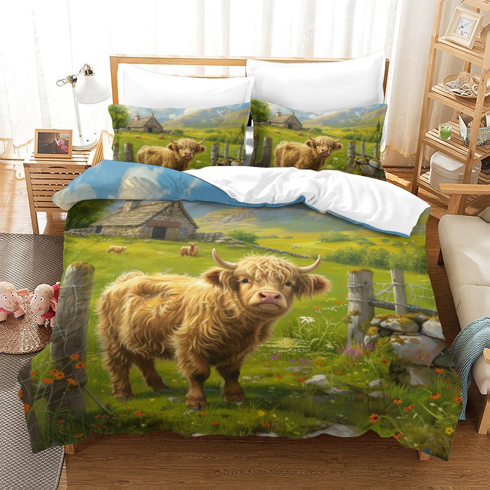 Ensemble de literie vache en microfibre super douce anti-plis pour lit 2 personnes