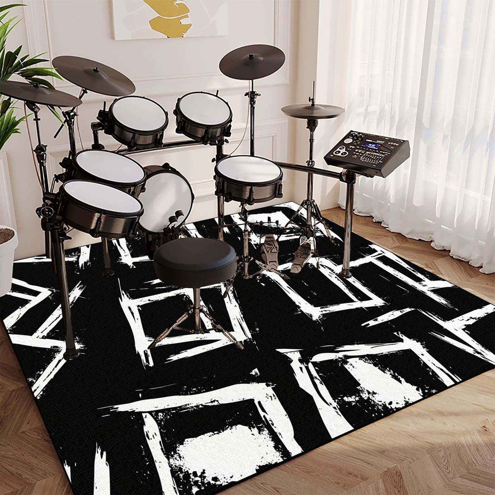 Tappeto per Batteria Insonorizzato - Tappeto per Batteria Acustica - 200 x 160 cm Tappeto Professionale per Batteria e Strumenti a Percussione Elettronici per Grancassa Rullante e Altri Strumenti