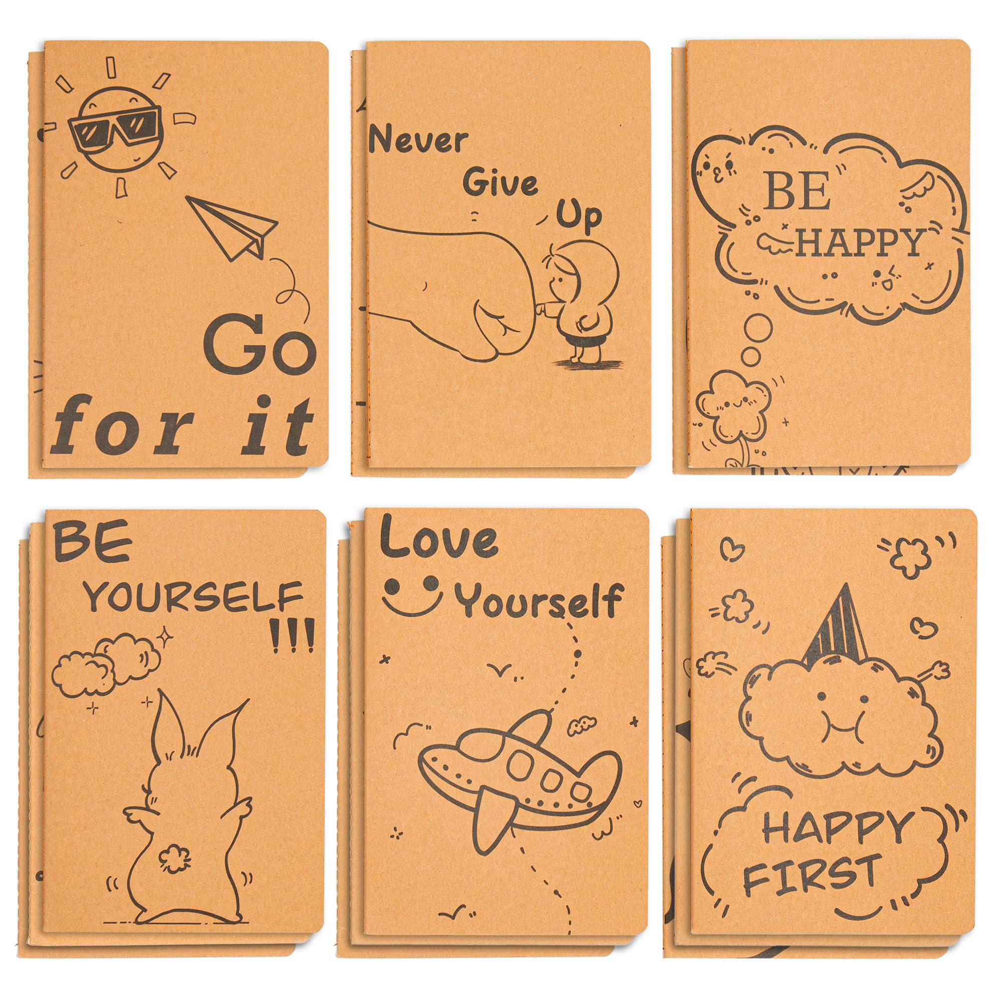 Labkiss 15 Mini Unlined Inspirational Notebook, Blank Paper, 5.5X8.3 inch, A5 fun Happy Subject Journal Travel Office Writing Journals Set