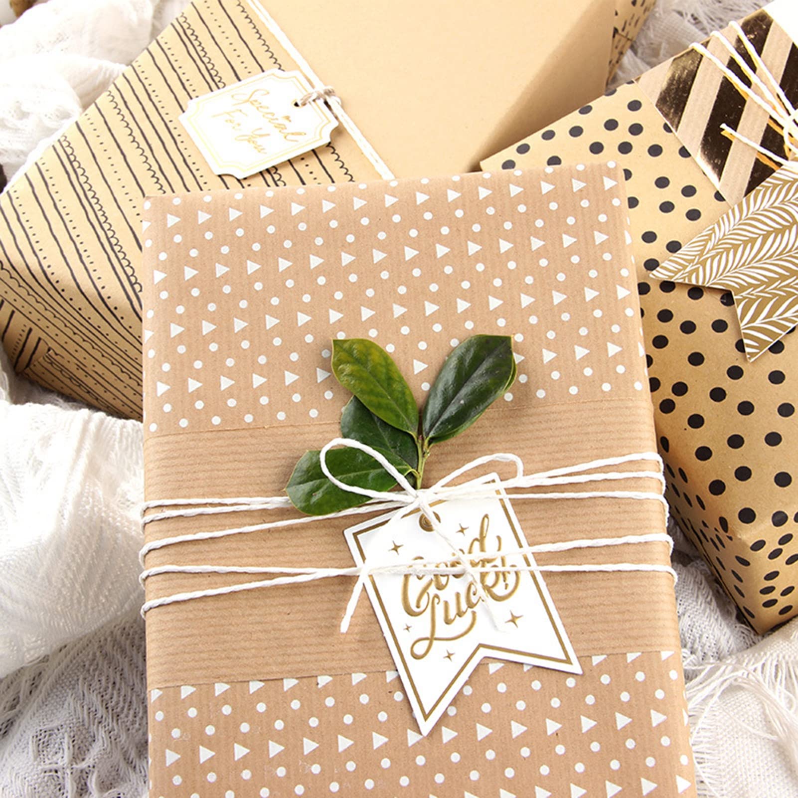 Papel Regalo Kraft Cumpleaños TUOCO Papel Regalo 6 Diseño Papel Para Envolver Regalos Hojas Papel De Envoltura De Regalocon Con 2 Rollo De Cinta Para Cumpleaños, Boda, Baby Shower, Día De Fiesta
