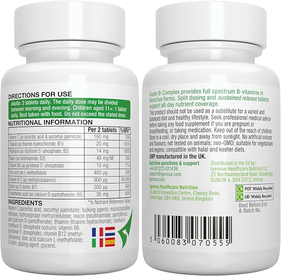 Igennus Super B-Complex High Absorption Methylated B Vitamins, 60 Tablets