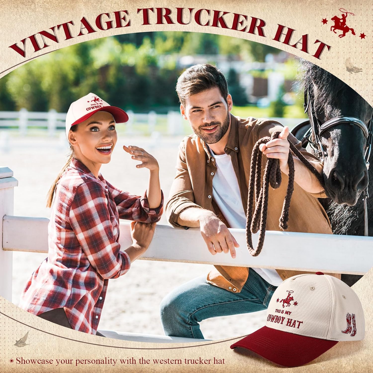 JaGely Two Tone Western Cowboy/Cowgirl Trucker Hat for Women Men Gift Vintage Embroidered Country Baseball Cap