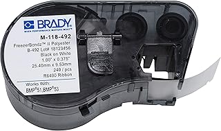 Brady M-118-492 Polyester B-492 Black on White Label Maker Cartridge, 3/8" Width x 1" Height, For BMP51/BMP53 Printers